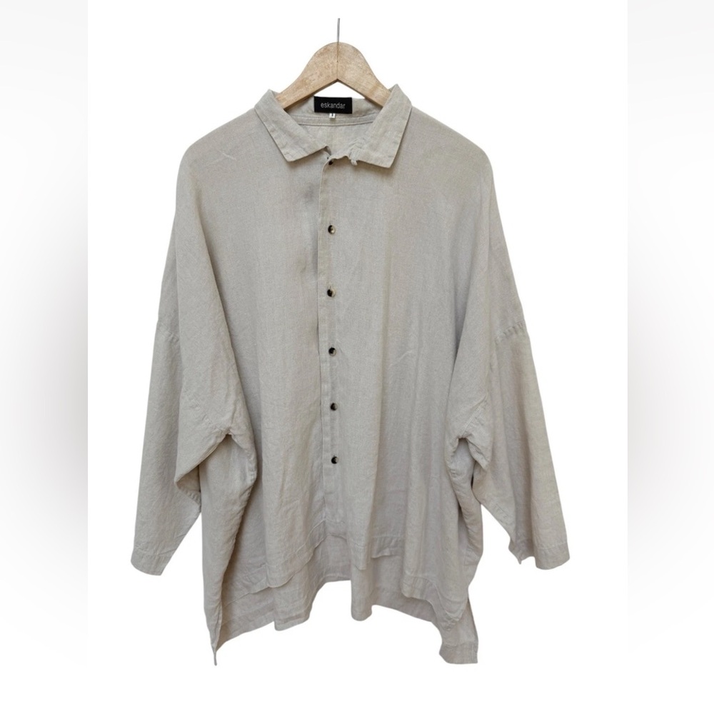 Eskandar 100% Relaxed Oversized Boxy Button-Up Tunic Top Sz 1 Beige